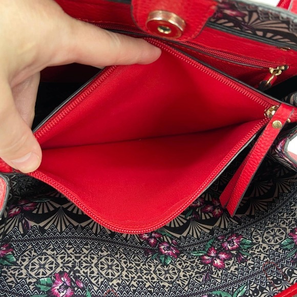 Nanette Lepore Arabelle Bow Satchel Tote Shoulder Bag Red Faux Leather Purse - Picture 7 of 14